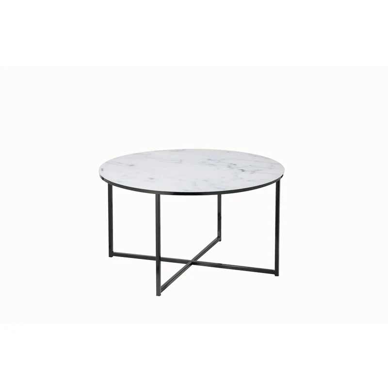 Runder Couchtisch aus Glas – Marmoroptik, Weiß/Schwarz, Ø 80 cm