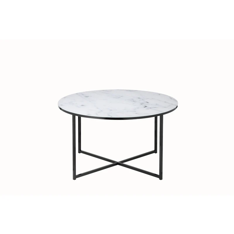 Runder Couchtisch aus Glas – Marmoroptik, Weiß/Schwarz, Ø 80 cm