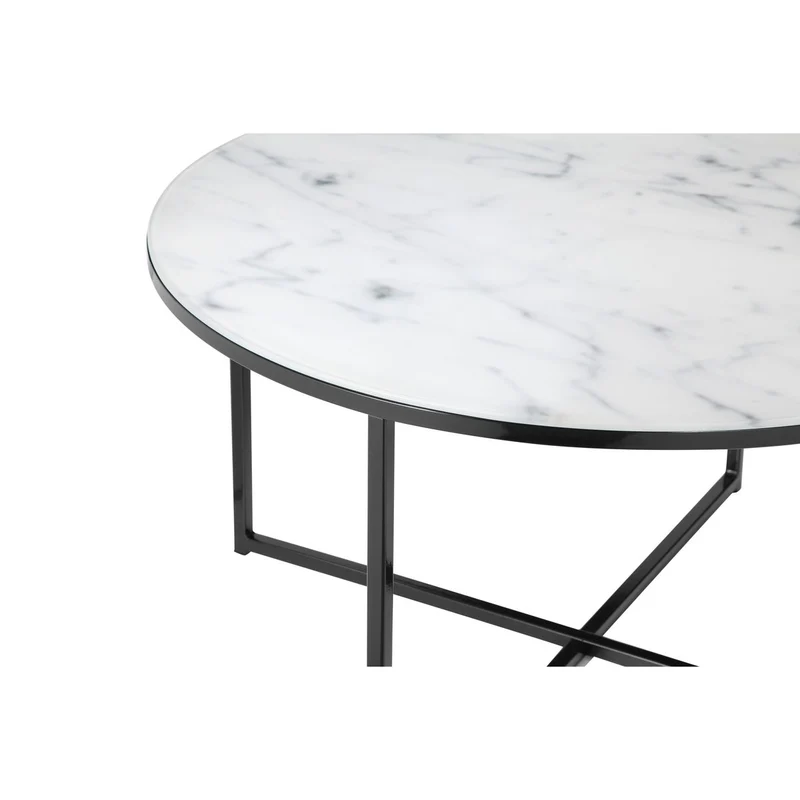 Runder Couchtisch aus Glas – Marmoroptik, Weiß/Schwarz, Ø 80 cm
