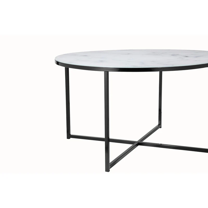 Runder Couchtisch aus Glas – Marmoroptik, Weiß/Schwarz, Ø 80 cm
