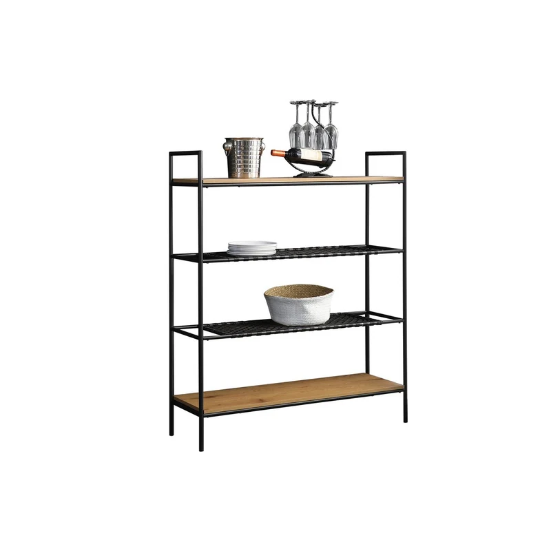 Bücherregal mit Polyrattanablagen – Natur/Schwarz, 110 cm