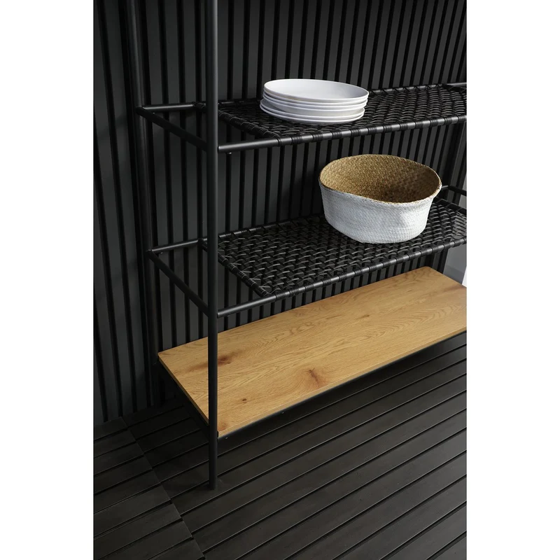 Bücherregal mit Polyrattanablagen – Natur/Schwarz, 110 cm
