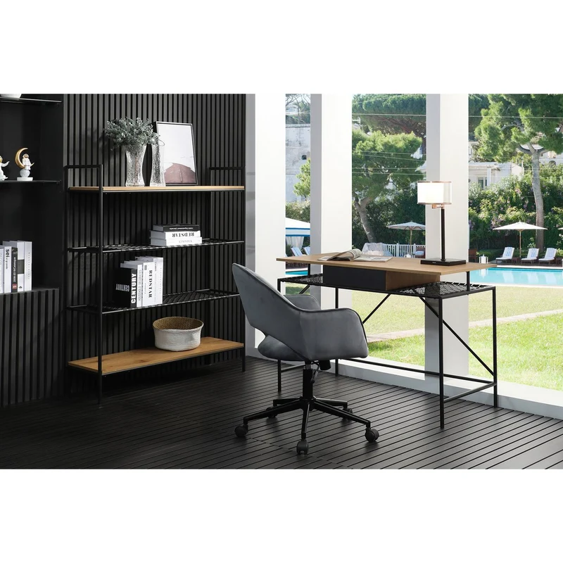 Bücherregal mit Polyrattanablagen – Natur/Schwarz, 110 cm