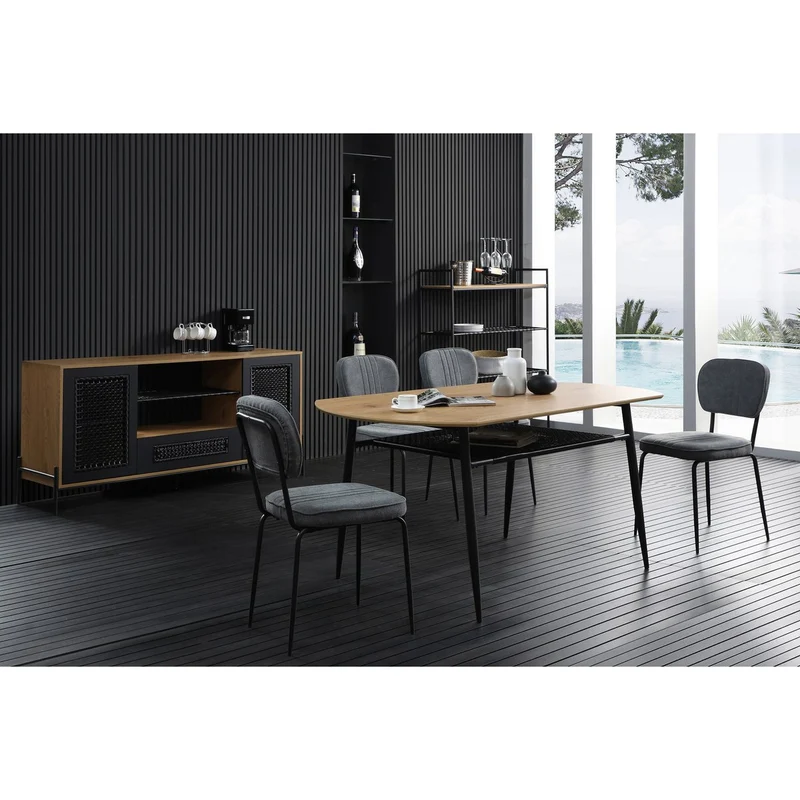Bücherregal mit Polyrattanablagen – Natur/Schwarz, 110 cm