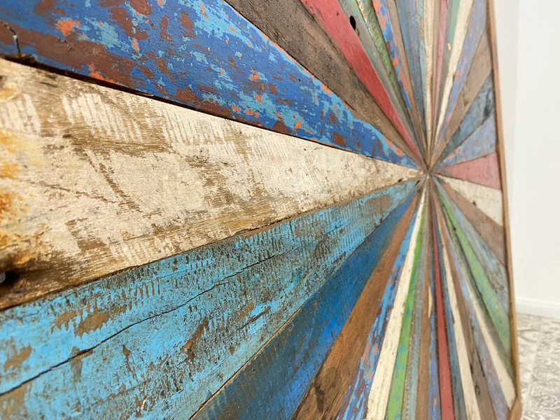 Boatwood by WMK # Großes buntes Wandbild aus altem Bootsholz, ein handgefertigtes Unikat aus massivem Teakholz in Originalfarben der Boote