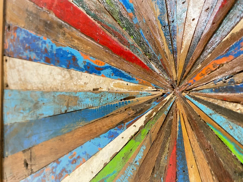 Boatwood by WMK # Großes buntes Wandbild aus altem Bootsholz, ein handgefertigtes Unikat aus massivem Teakholz in Originalfarben der Boote