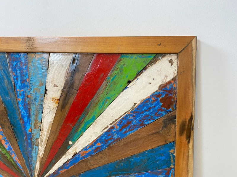 Boatwood by WMK # Großes buntes Wandbild aus altem Bootsholz, ein handgefertigtes Unikat aus massivem Teakholz in Originalfarben der Boote
