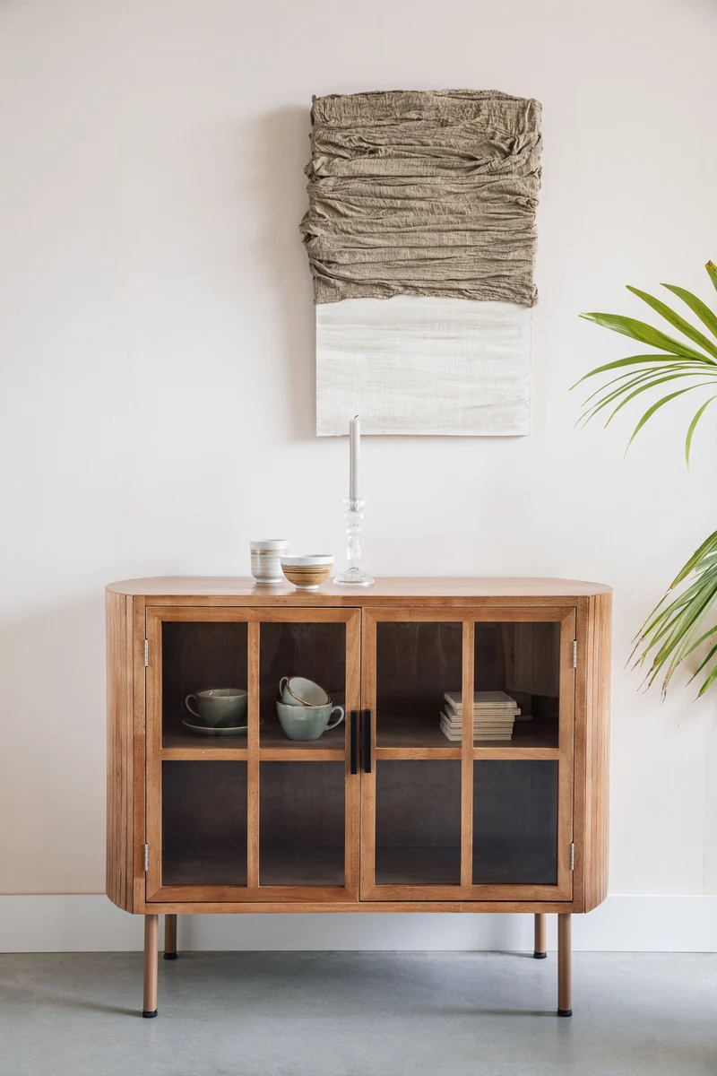 White Label Living Sideboard Yaz Hoch – Gummibaumholz, 38 × 100 × 80 cm