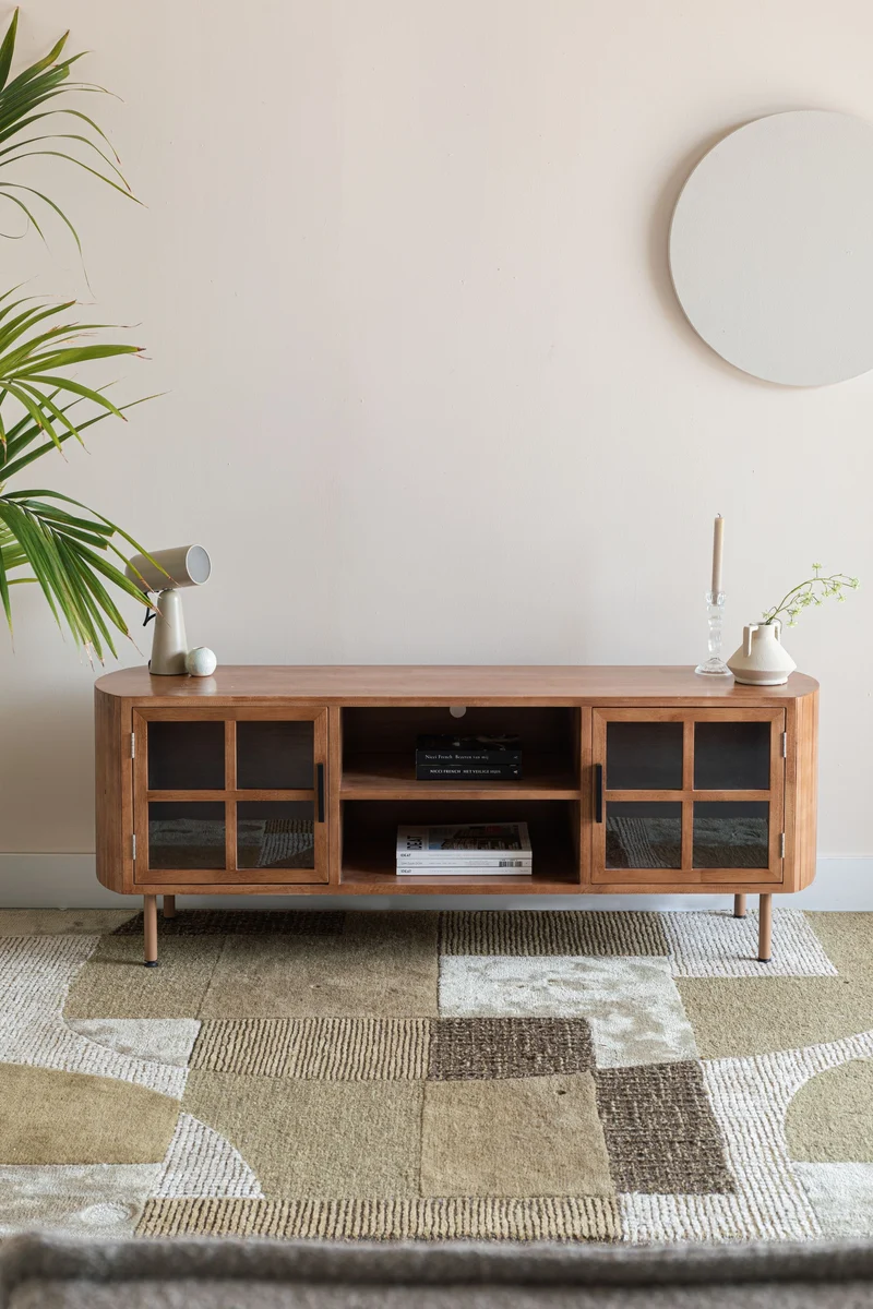White Label Living Sideboard Yaz Niedrig – Gummibaumholz, 38 × 150 × 55 cm