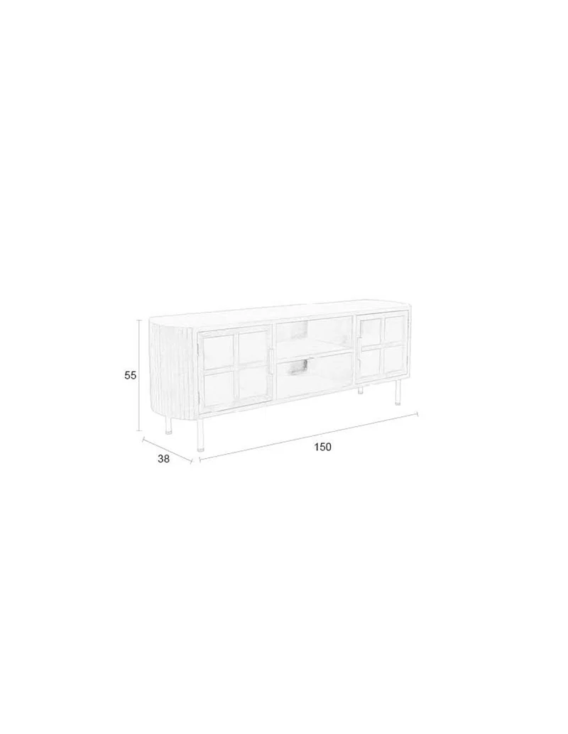 White Label Living Sideboard Yaz Niedrig – Gummibaumholz, 38 × 150 × 55 cm