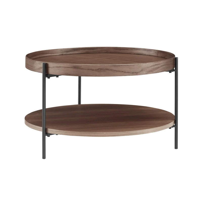 Couchtisch mit zwei Ablagen – Walnuss/Schwarz, Holzfurnier, Ø 69 cm