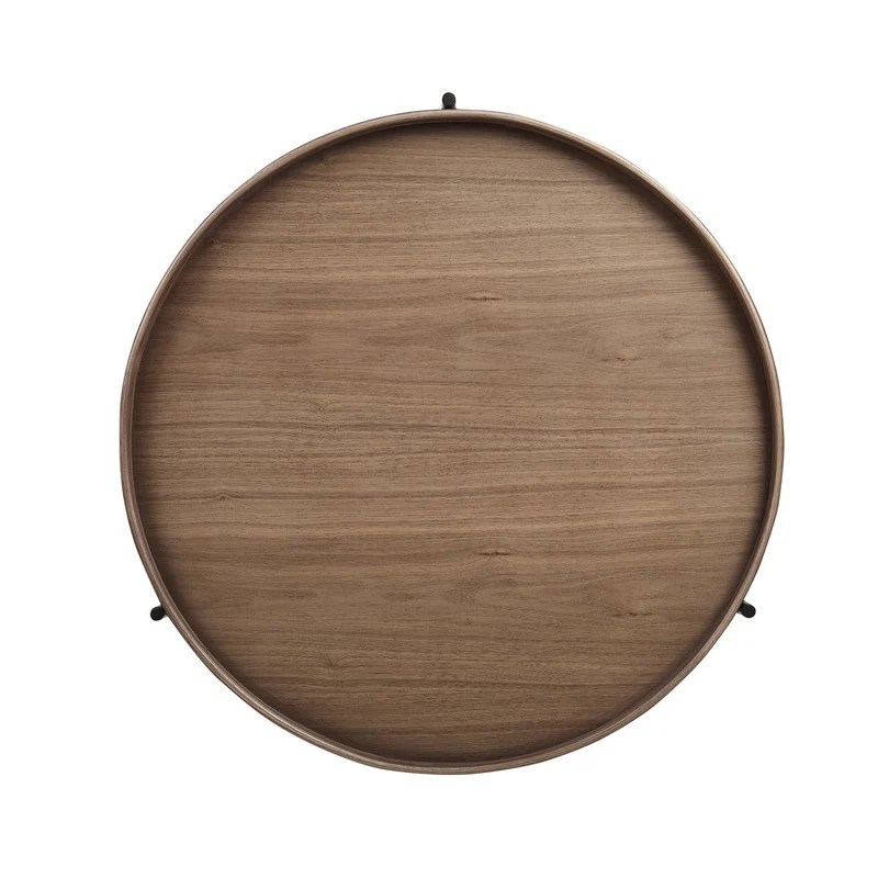 Couchtisch mit zwei Ablagen – Walnuss/Schwarz, Holzfurnier, Ø 69 cm