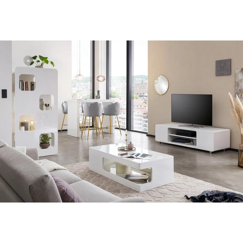 Couchtisch mit offenem Ablagefach – Weiß, Hochglanz, 120 × 60 cm