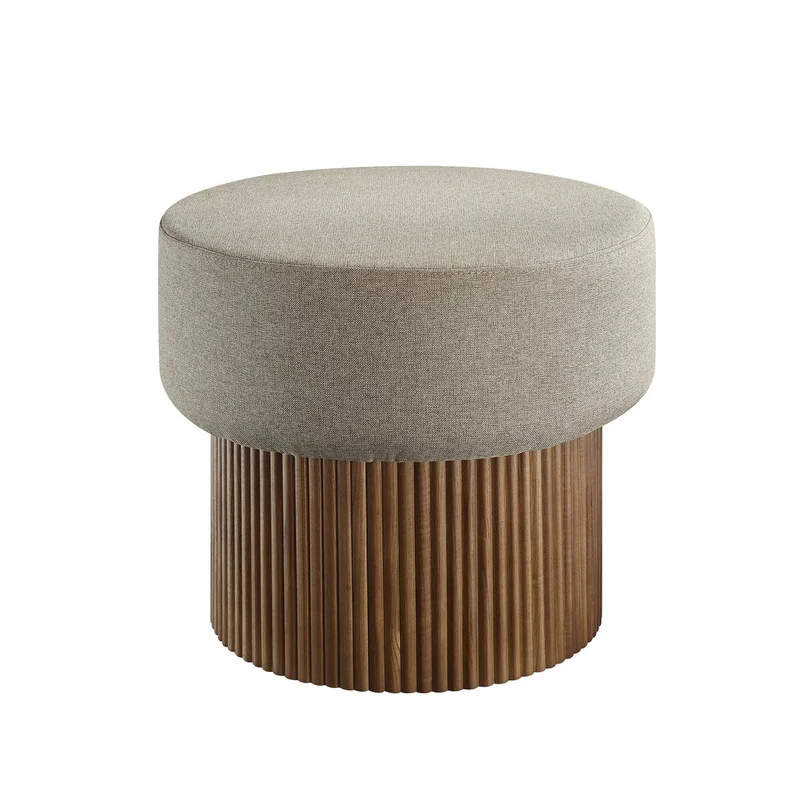 Sitzpouf mit Stauraum und Lamellenoptik – Walnuss/Braun, Ø 50 cm