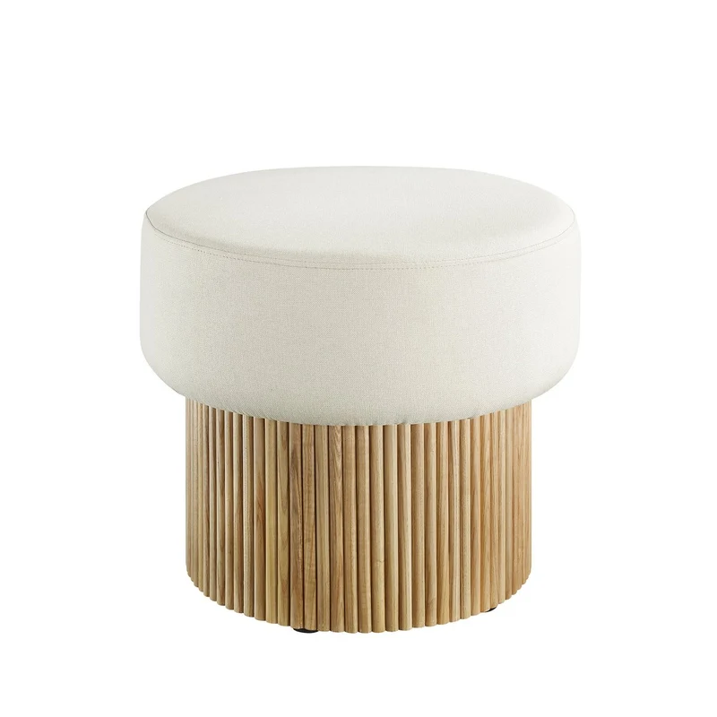 Sitzpouf mit Stauraum und Lamellenoptik – Natur/Weiß, Ø 50 cm