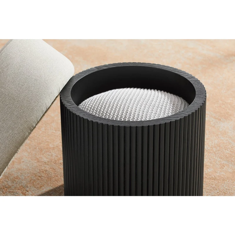 Sitzpouf mit Stauraum und Lamellenoptik – Schwarz/Grau, Ø 50 cm