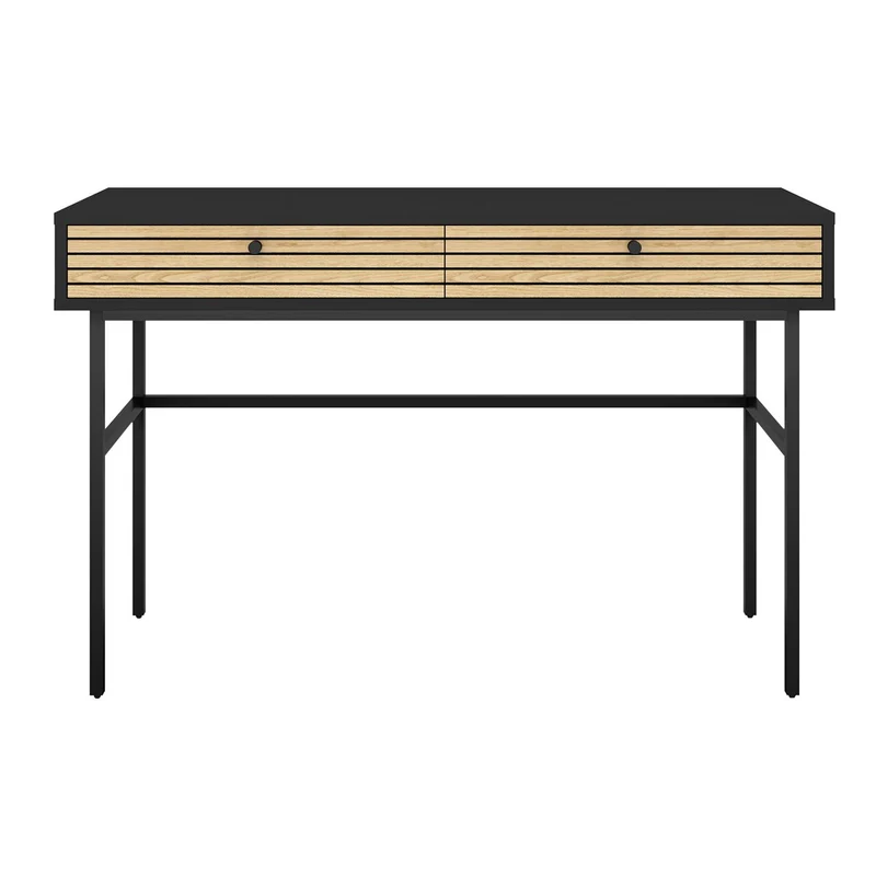 Schreibtisch mit zwei Schubladen – Schwarz/Eichenfurnier, 120 cm