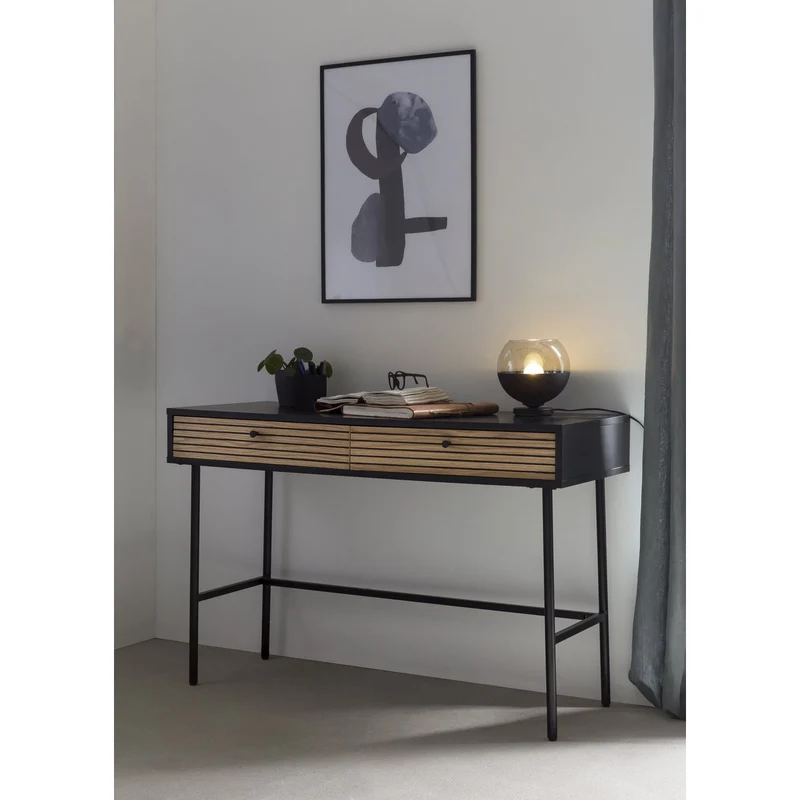 Schreibtisch mit zwei Schubladen – Schwarz/Eichenfurnier, 120 cm
