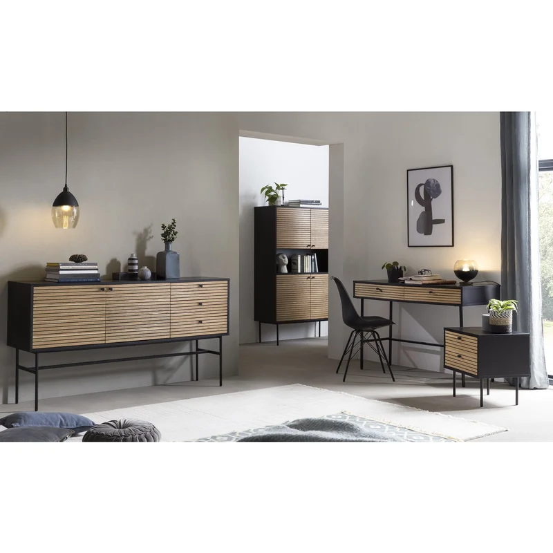 Schreibtisch mit zwei Schubladen – Schwarz/Eichenfurnier, 120 cm