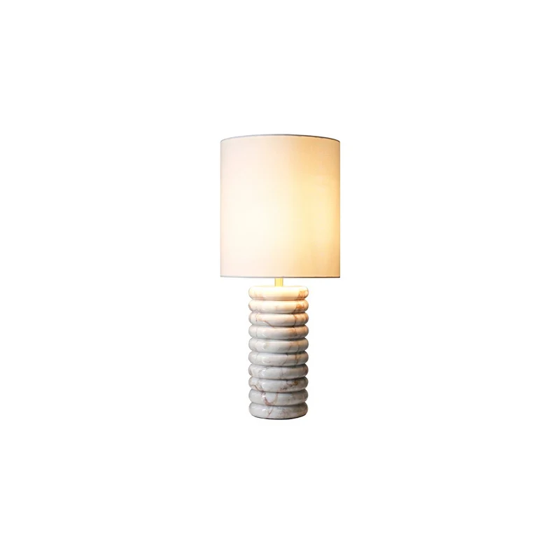 Tischleuchte mit Marmorfuß und Leinenschirm – Beige, 65 cm