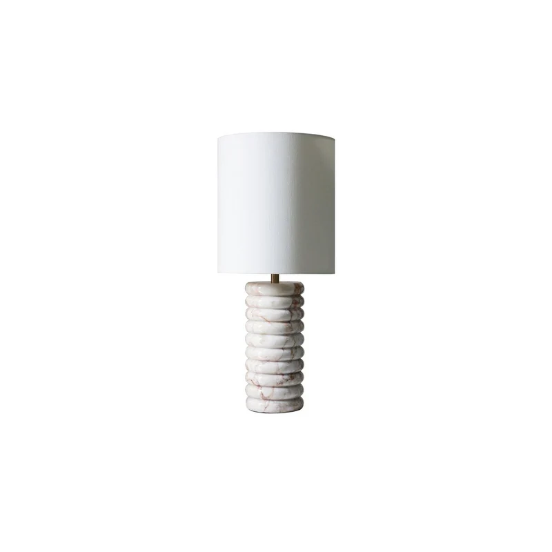 Tischleuchte mit Marmorfuß und Leinenschirm – Beige, 65 cm