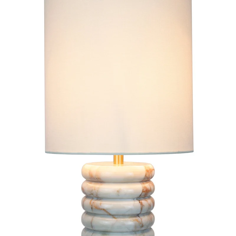 Tischleuchte mit Marmorfuß und Leinenschirm – Beige, 65 cm