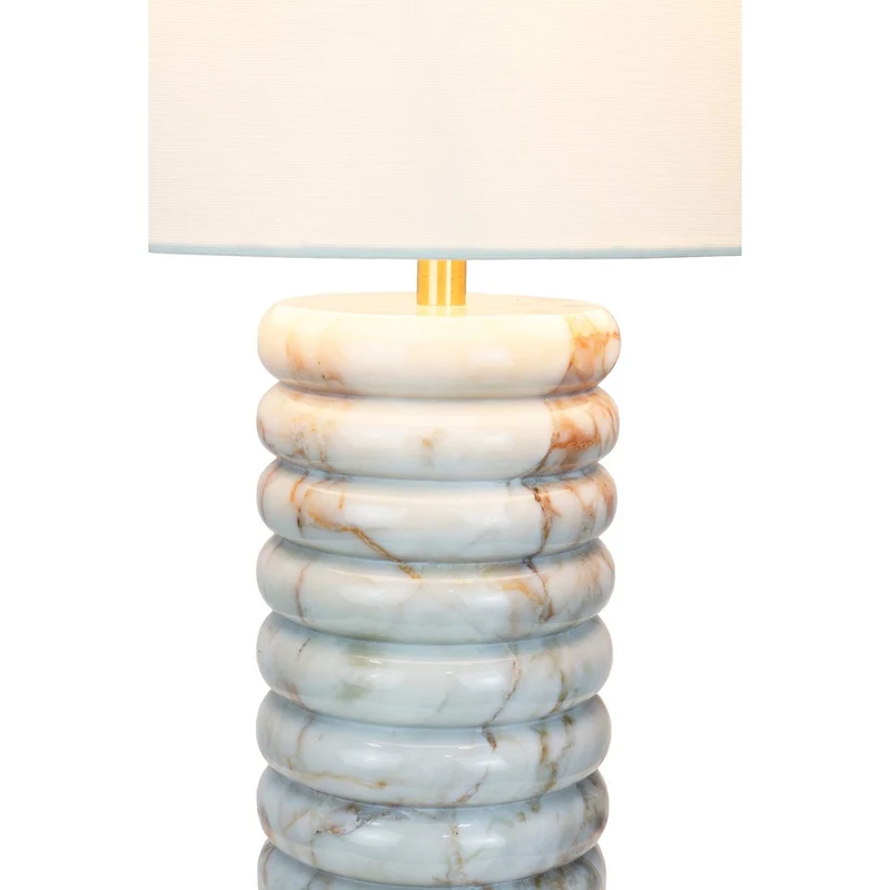 Tischleuchte mit Marmorfuß und Leinenschirm – Beige, 65 cm