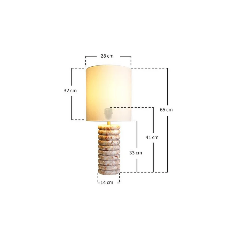Tischleuchte mit Marmorfuß und Leinenschirm – Beige, 65 cm