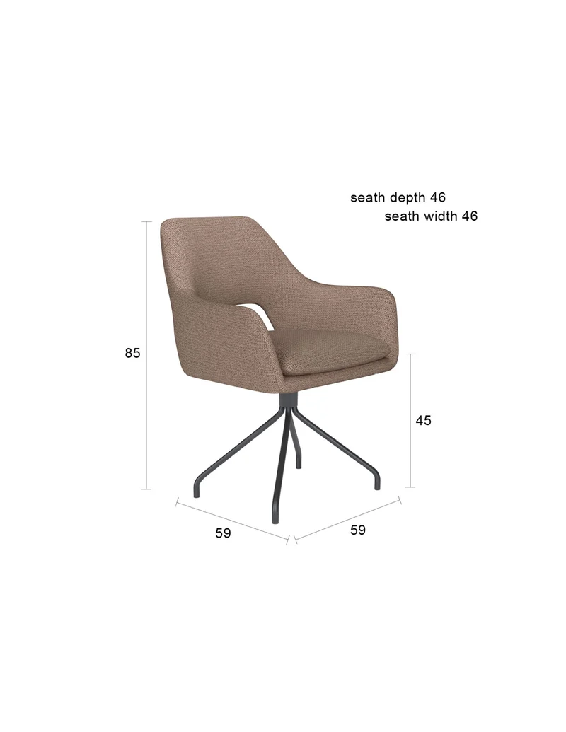 White Label Living Stuhl Mos Grau Drehgestell – Polyester, 59 × 59 × 85 cm