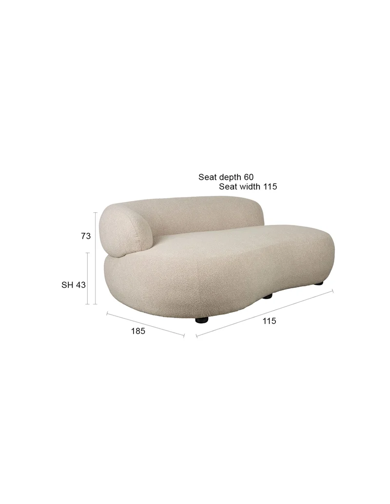 White Label Living Sofa Noxx – Beige, Polyester, 115 × 185 × 73 cm