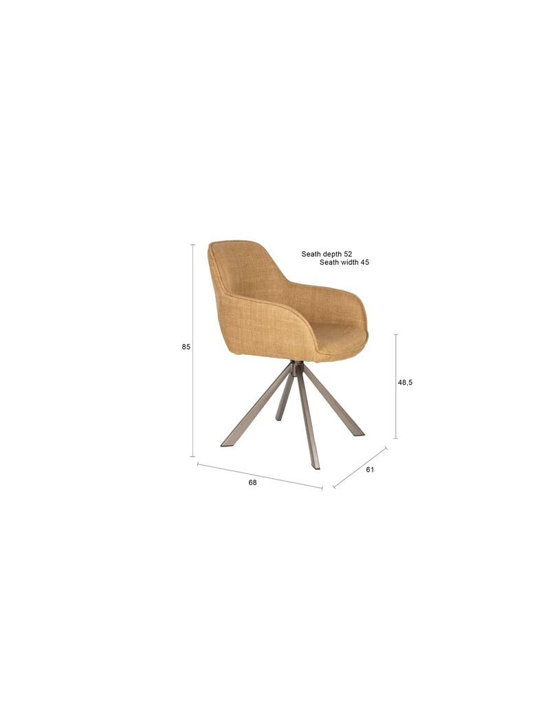 White Label Living Stuhl Toye – Ocker, Polyester, 68 × 45 × 85 cm, 2er-Set