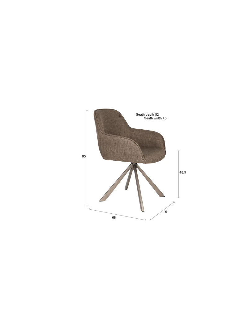 White Label Living Stuhl Toye – Braun, Polyester, 68 × 61 × 85 cm, 2er-Set