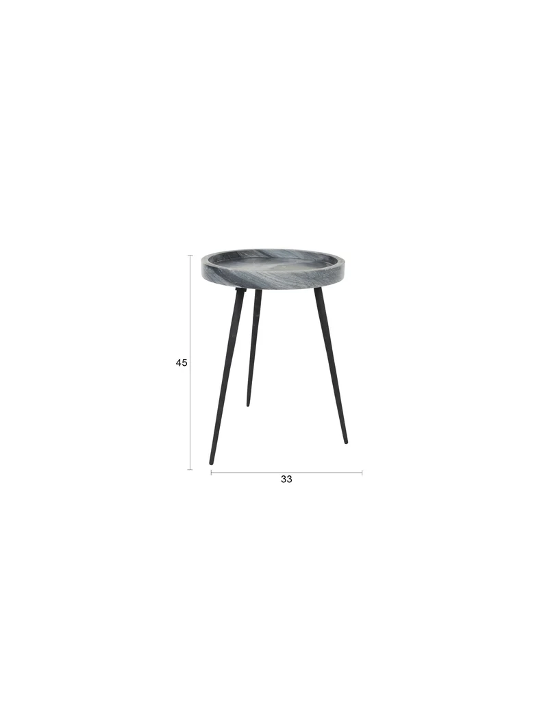 White Label Living Beistelltisch Karrara – Grau, Marmor, 33 × 33 × 45 cm
