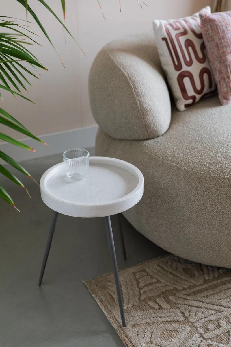 White Label Living Beistelltisch Karrara – Weiß, Marmor, 33 × 33 × 45 cm