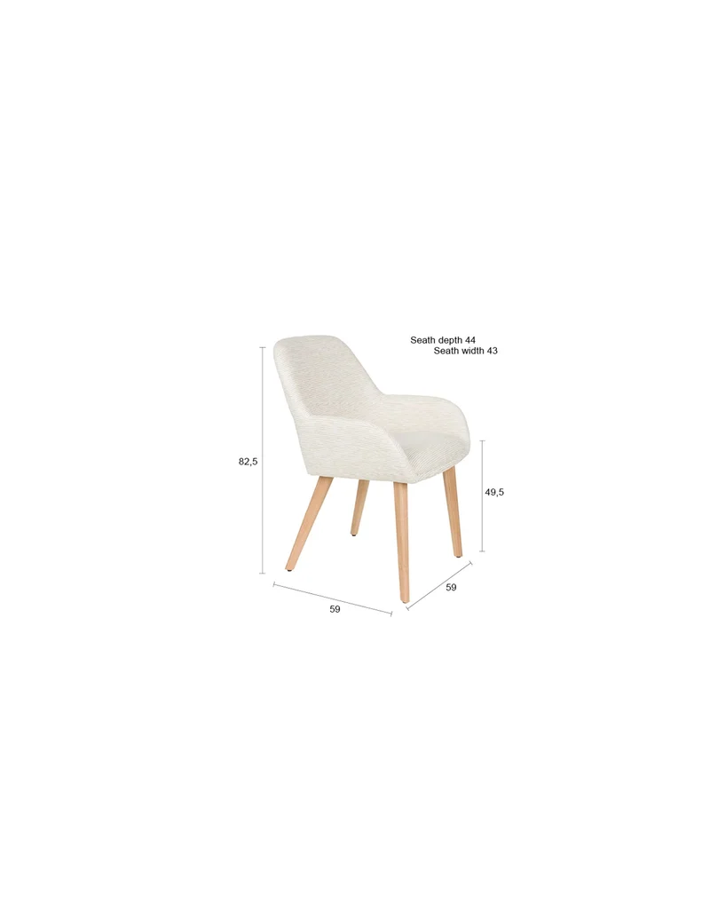White Label Living Stuhl Loua Off-Weiß – Polyester, 59 × 59 × 82,5 cm, 2er-Set