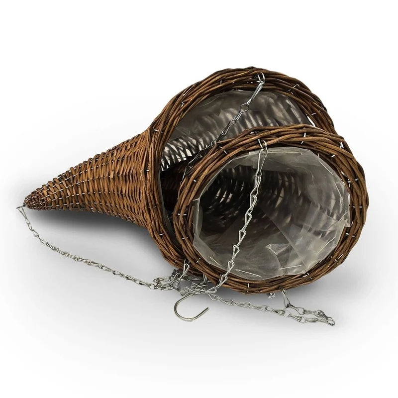 BLUMENAMPEL "FÜLLHORN" | 2er Set, Rattan | handgefertigt Korbgeflecht | Farbe: braun