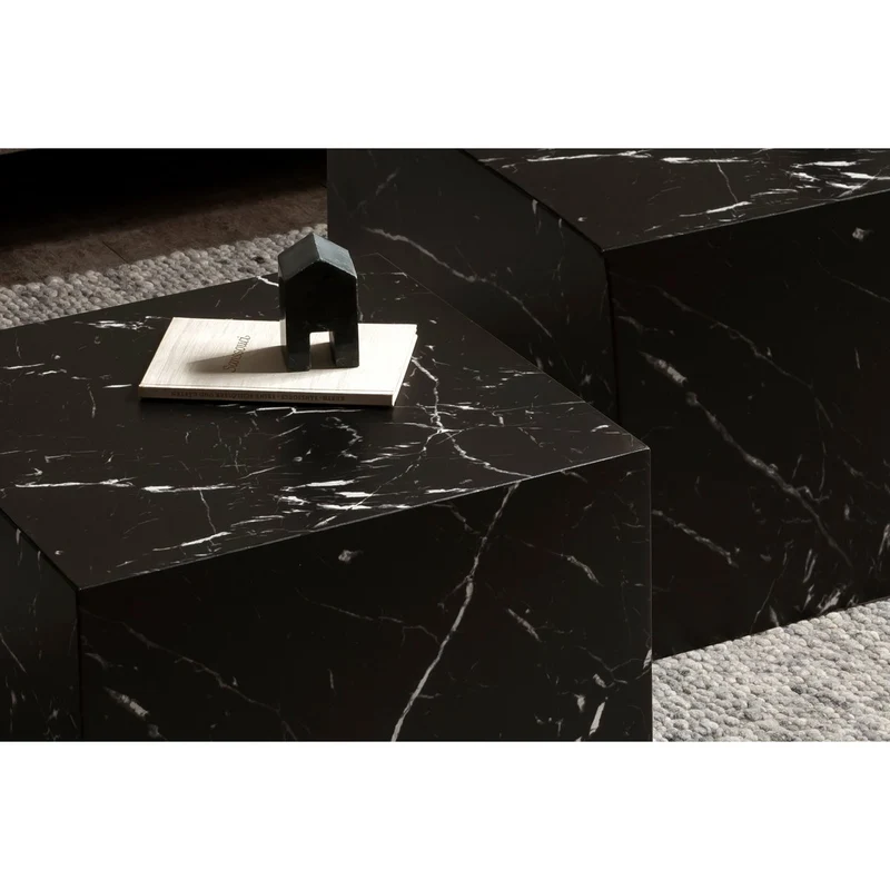 Couchtische im 2er-Set – Marmoroptik, Schwarz