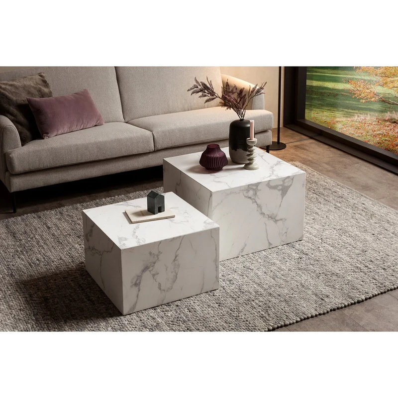 Couchtische im 2er-Set – Marmoroptik, Weiß