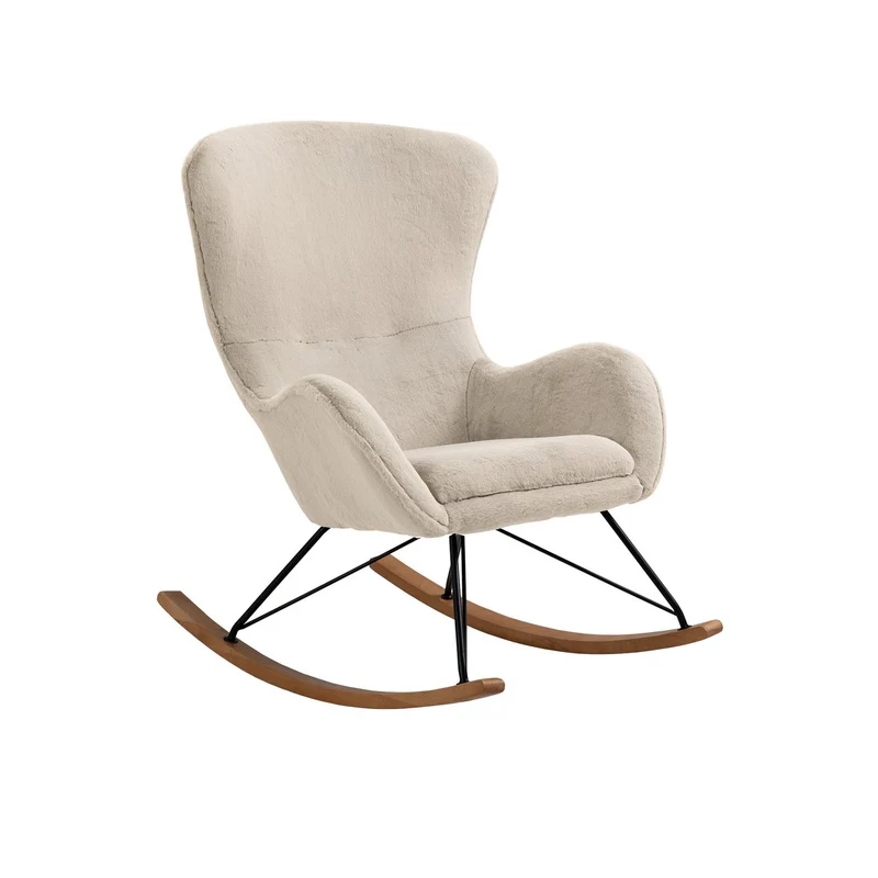 Schaukelsessel mit Eichenholzkufen – Lammfelloptik, Beige