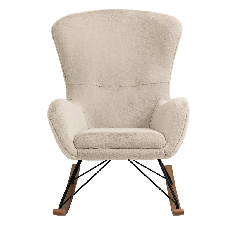 Schaukelsessel mit Eichenholzkufen – Lammfelloptik, Beige