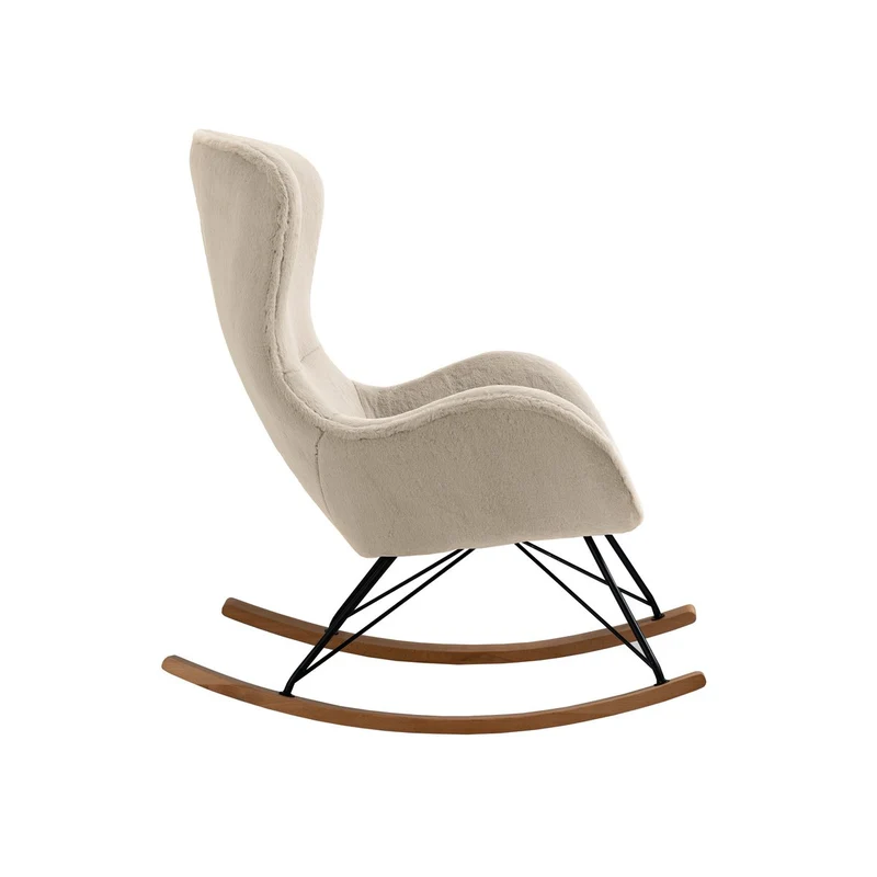 Schaukelsessel mit Eichenholzkufen – Lammfelloptik, Beige