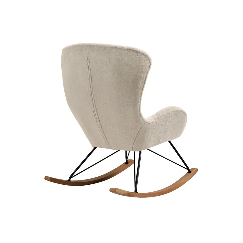 Schaukelsessel mit Eichenholzkufen – Lammfelloptik, Beige