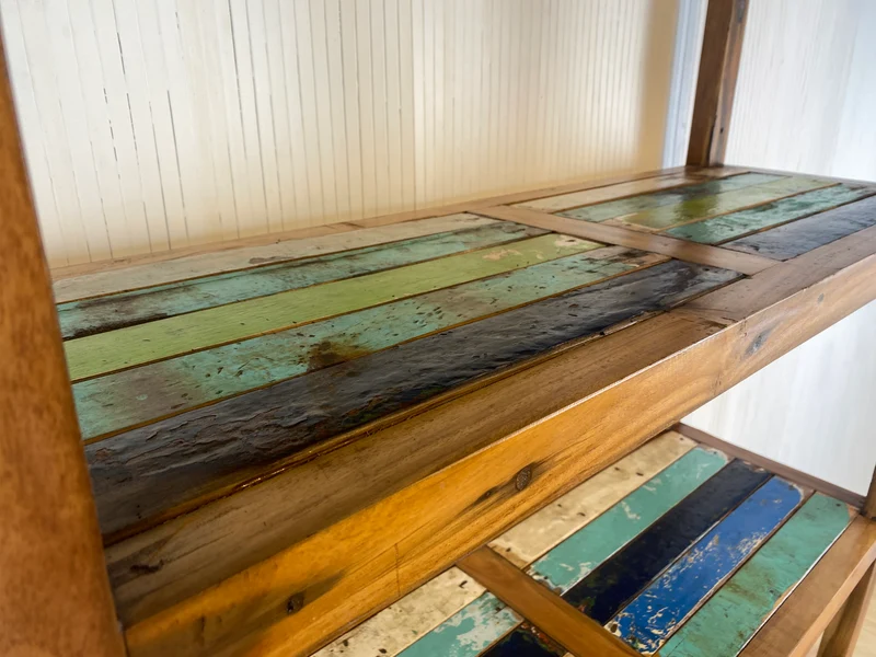 Boatwood by WMK # Schönes, sehr stabiles und hochwertiges Regal aus altem Bootsholz, ein handgefertigtes Unikat aus massivem Teakholz