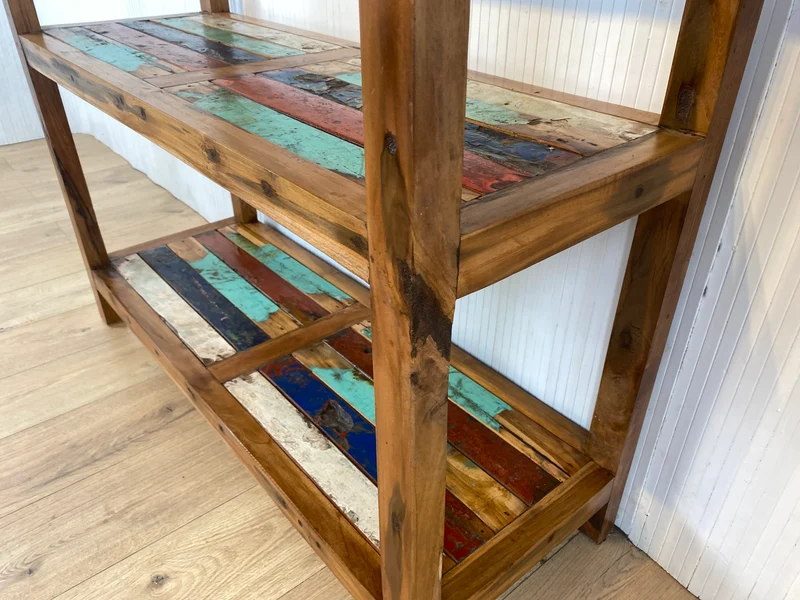 Boatwood by WMK # Schönes, sehr stabiles und hochwertiges Regal aus altem Bootsholz, ein handgefertigtes Unikat aus massivem Teakholz