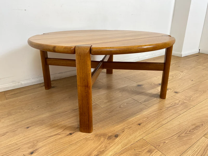 WMK # Rarer & gut erhaltener runder skandinavischer Mid-Century Designercouchtisch von L. Olsen & Søn Møbelfabrik aus massivem Teakholz
