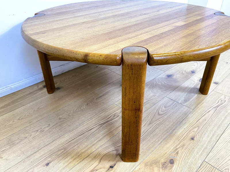 WMK # Rarer & gut erhaltener runder skandinavischer Mid-Century Designercouchtisch von L. Olsen & Søn Møbelfabrik aus massivem Teakholz