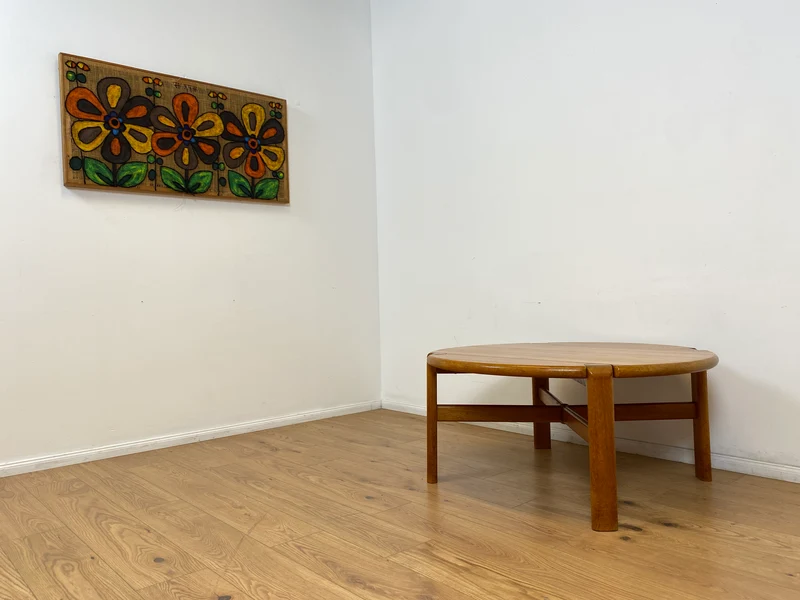WMK # Rarer & gut erhaltener runder skandinavischer Mid-Century Designercouchtisch von L. Olsen & Søn Møbelfabrik aus massivem Teakholz