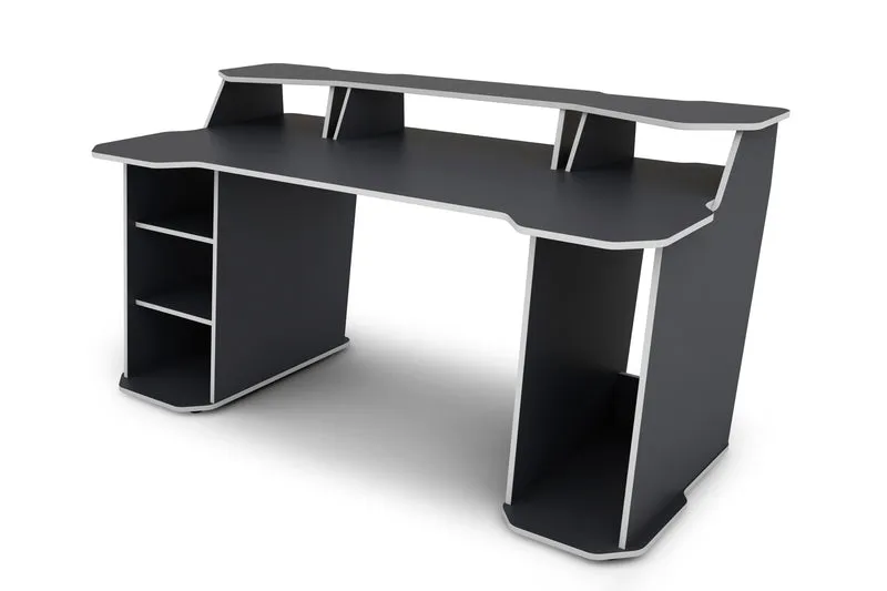 Schreibtisch MATRIX / Gaming-Tisch in Anthrazit mit Kanten in Weiß / Mit viel Stauraum und großer Tischplatte / Computer-Tisch / PC / Arbeits-Tisch / B 180, H 76, T 85cm