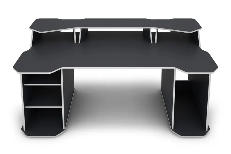 Schreibtisch MATRIX / Gaming-Tisch in Anthrazit mit Kanten in Weiß / Mit viel Stauraum und großer Tischplatte / Computer-Tisch / PC / Arbeits-Tisch / B 180, H 76, T 85cm