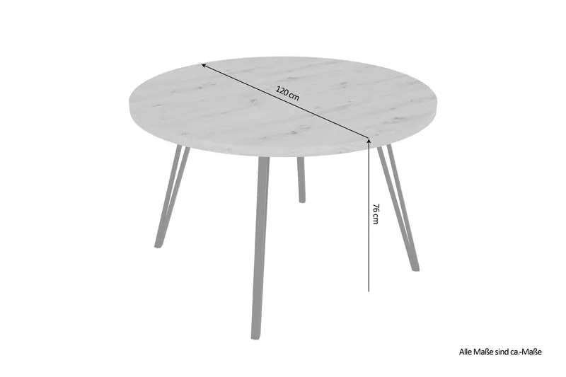 Esstisch MARTA / runde Tischplatte Artisan Eiche / Gestell Metall schwarz matt / Küchentisch für bis zu 5 Personen / D 120 cm, H 76 cm